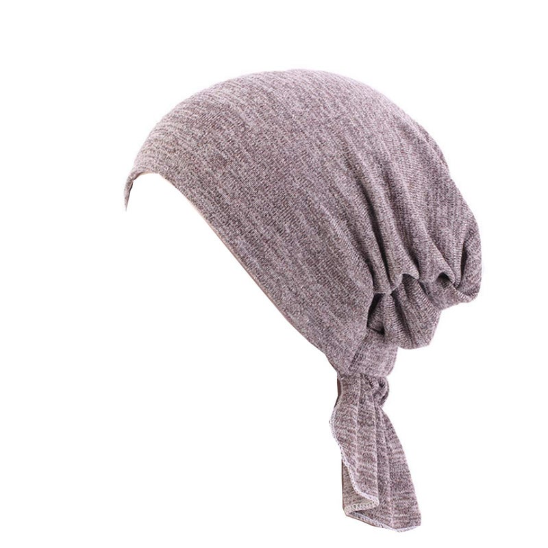 Ever Fairy 3 Colors Chemo Cancer Head Scarf Hat Cap Ethnic Cloth Print Turban Headwear Women Women's Ruffle Beanie Scarf (Grey-Khaki-Bean Paste) - Image 4